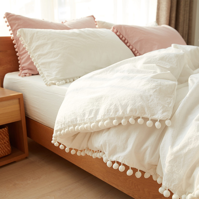 Sun-style autumn and winter all-cotton male main wind washed cotton four pieces of sleeves Pear Flower Polo Balls quilt cover sheet 1 8 m Double beds