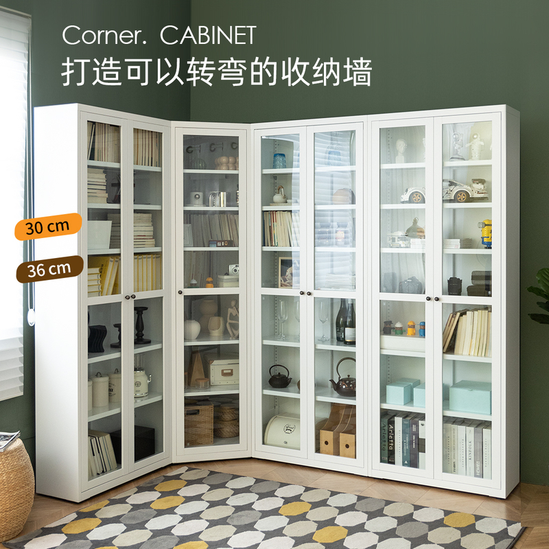 Xin Gong Whole House Steel Diamond Pentagon Corner Bookcase Glass Door Integrated Whole Wall Display Cabinet Metal Storage Cabinet