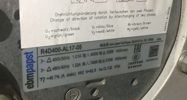 R4D400-AL17-05ebmpapst Ebianpate 400MM400V Inverter Centrifugal Fan