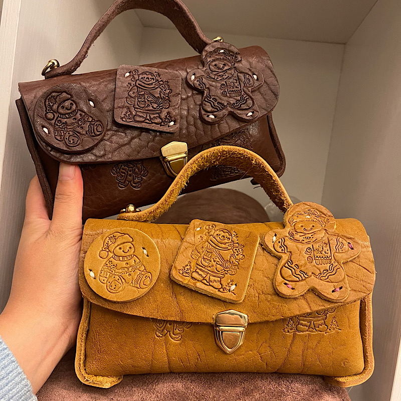 Vegetable-Tanned Thick Cowhide Original Handmade Leather Goods Phone Bag Small Bag Crossbody Handbag Gingerbread Man Series Super Value 