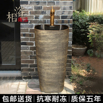 Pillar outdoor wash basin retro floor-to-ceiling household bathroom integrated washbasin courtyard ceramic balcony Basin