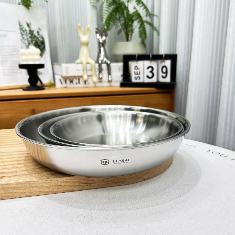 Dishes That Can Be Heated Directly! 304 Stainless Steel Plate, Thickened and Drop-Resistant, Fruit Round Plate, Bone Spitting Plate
