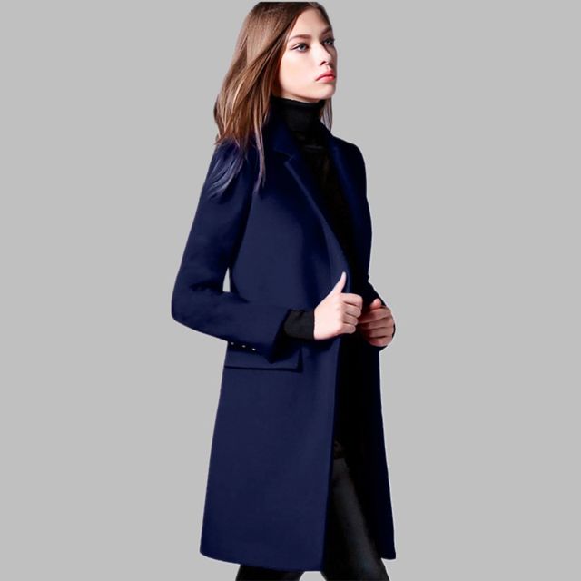 Workwear coat woolen coat women's mid-length 2024 spring black cotton thickened woolen slim professional wear