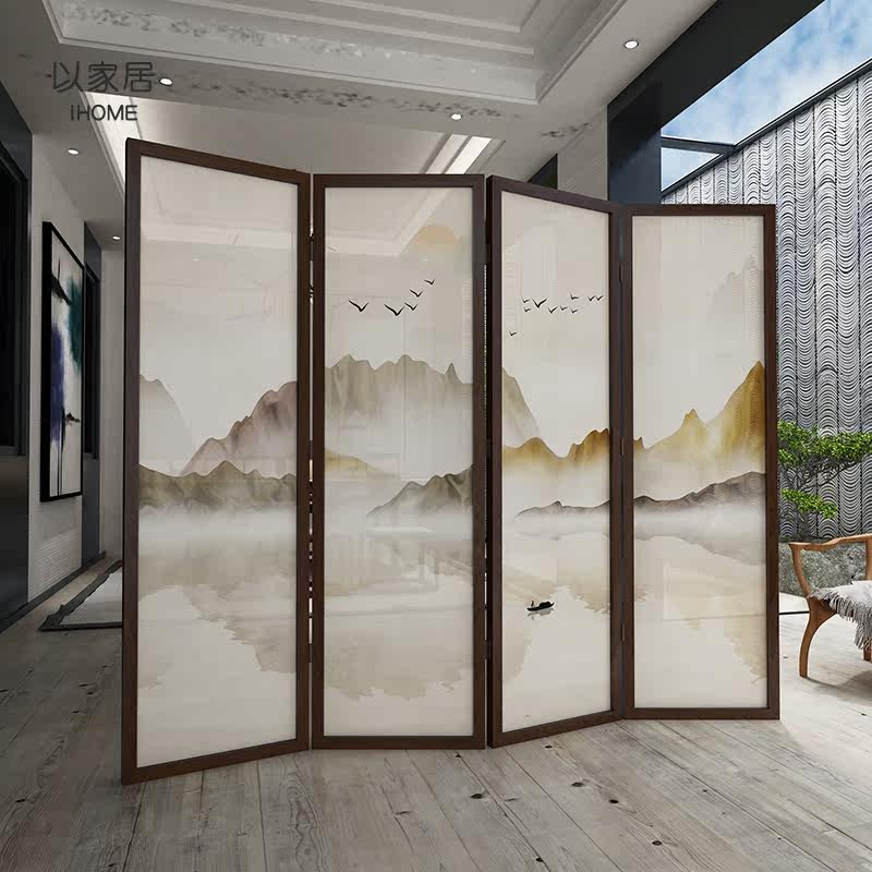Chinese-style screen partition living room landscape movable hotel conference room modern minimalist solid wood Jinshan Jucai folding screen