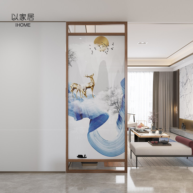 Chinese screen partition wall fixed living room solid wood entry to the seat decoration household small household light luxury seat screen