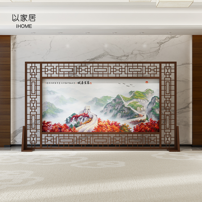 Screen partitions the new Chinese-style entry porch living room hotel lobby conference room to block the solid wood hollow mobile seat screen