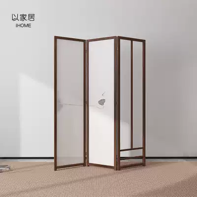 New Chinese style solid wood folding screen partition living room bedroom study Zen movable hollow folding screen Lotus Lotus