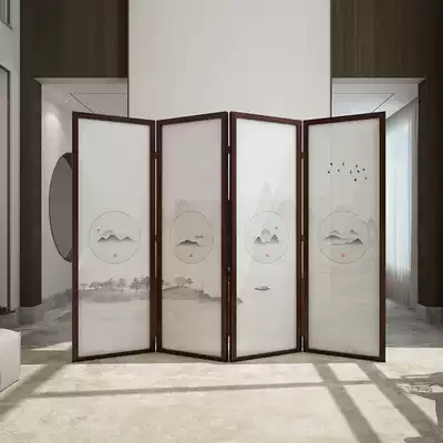 New Chinese screen partition folding mobile shielding folding screen solid wood landscape Zen living room bedroom office Hotel