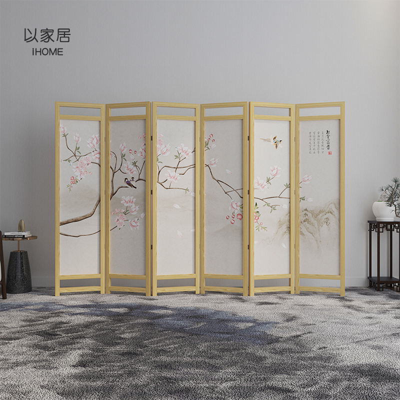 New Chinese screen partition living room Flower and bird mask meeting room modern simply folding mobile tea room folding screen
