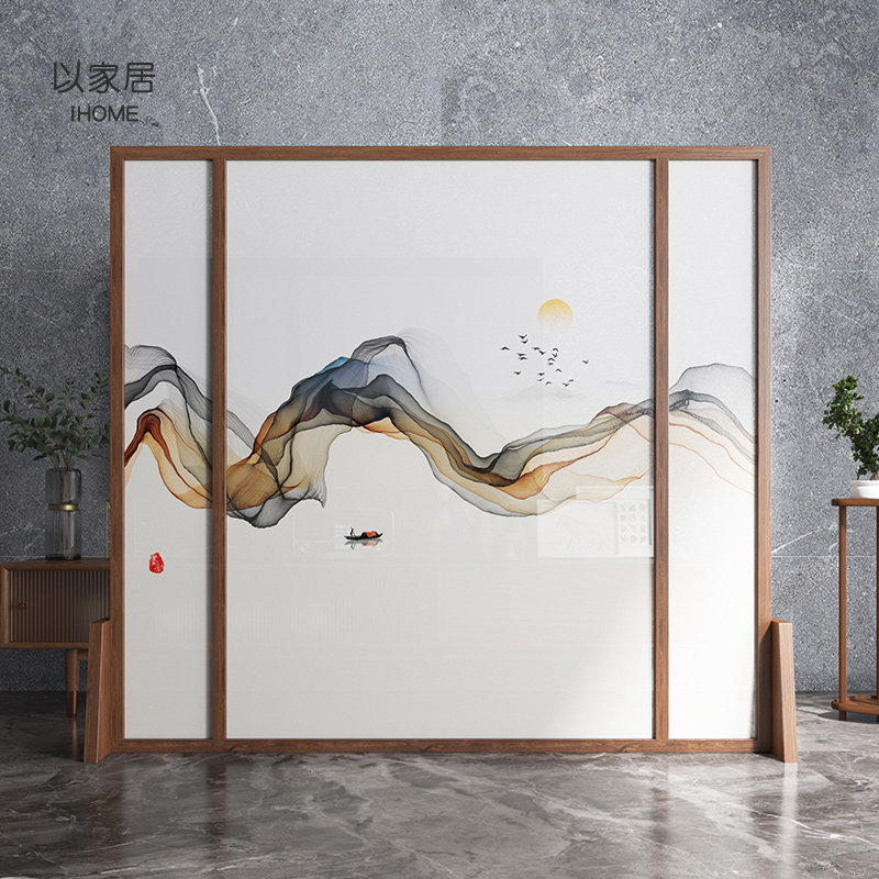 New Chinese Screen Partition Living Room minimalist modern entrance to the house Xuanguan shielded bedroom with movable landscape solid wood seat screen