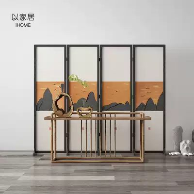 New Chinese screen folding mobile porch living room cubicle office tea room shielding solid wood art landscape customization