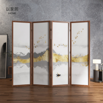 Chinese folding screen partition landscape semi-overdraft yarn drawing minimalist living-room mobile push-pull hall hotel office