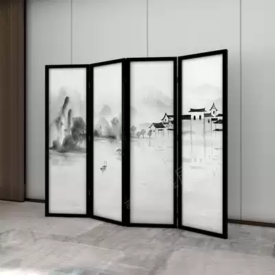 New Chinese screen partition living room hotel office modern simple folding mobile solid wood Huizhou architecture
