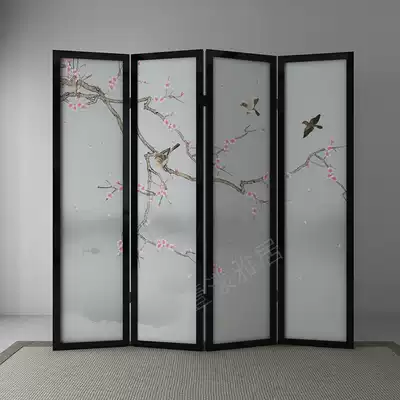 New Chinese screen partition living room bedroom shielding tea room simple modern foldable mobile flower and bird solid wood folding screen