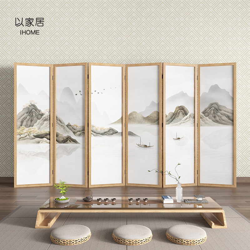 New Chinese screen partition Landscape Living Room Folding Hotel Office Background Wall Brief Modern Removable Folding Screen