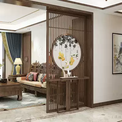 New Chinese screen partition living room entrance barrier barrier Wufu linmen Solid Wood Hollow grille gourd partition wall
