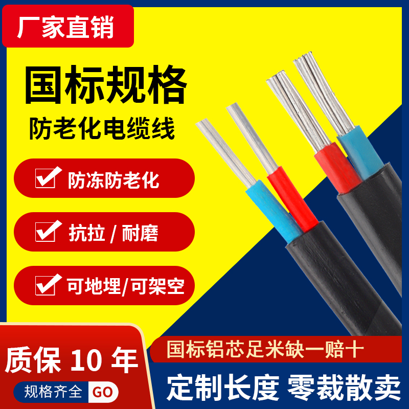 GB 2 core aluminum core home user external cable wire 4 6 10 16 25 square double core aluminum wire sheathed wire