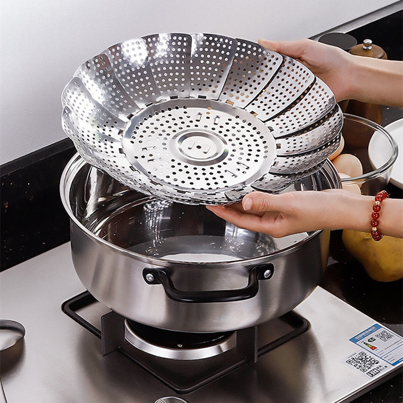 Stainless steel foldable lotus flower steaming plate steamed bun dumpling steamer plate telescopic steaming rack water-proof steaming vegetable steaming egg artifact