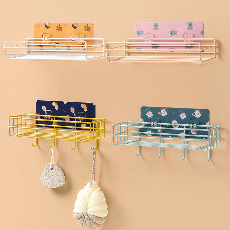 Bathroom punch-free wrought iron paint rack bathroom shampoo shower gel bath towel sundries storage drain rack