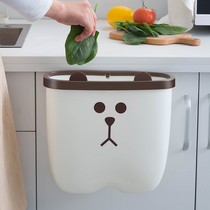 Cute cartoon bear cabinet trash can kitchen storage box wall hanging tube residual garbage picking vegetables dry and wet trash can