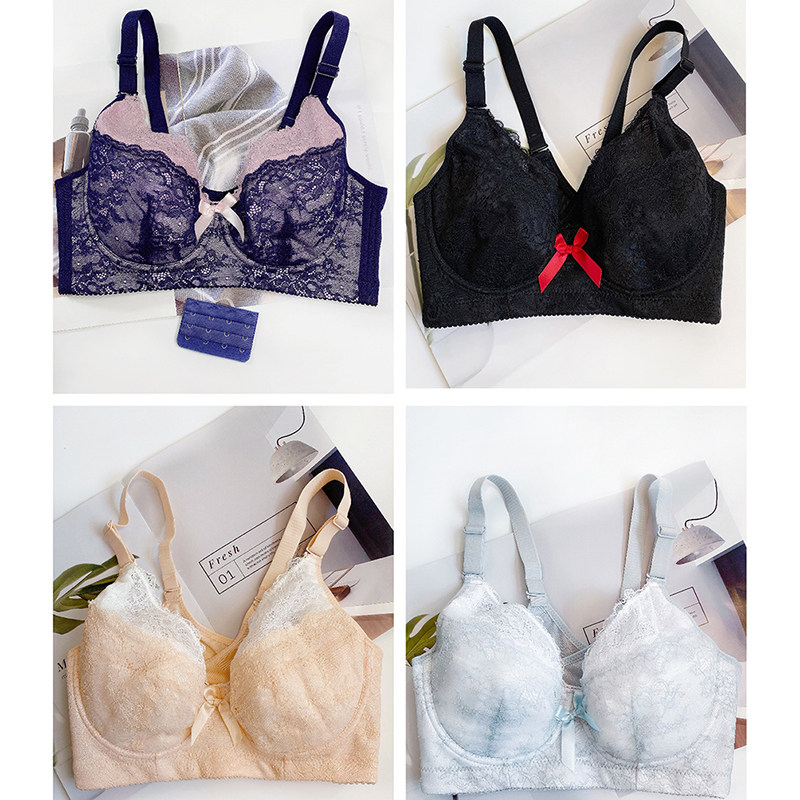 Thin section large size underwear 200 jin fat mm big breasts show small sexy no sponge lace full cup breast reduction underwear women