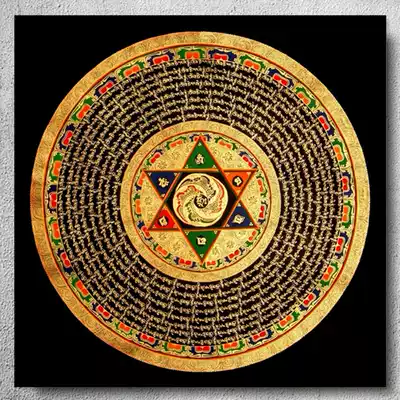 Six-character Daming Mantra Thangka Altar City drawing gold coloring Buddhist coloring painting hand-painted coloring(coloring world)