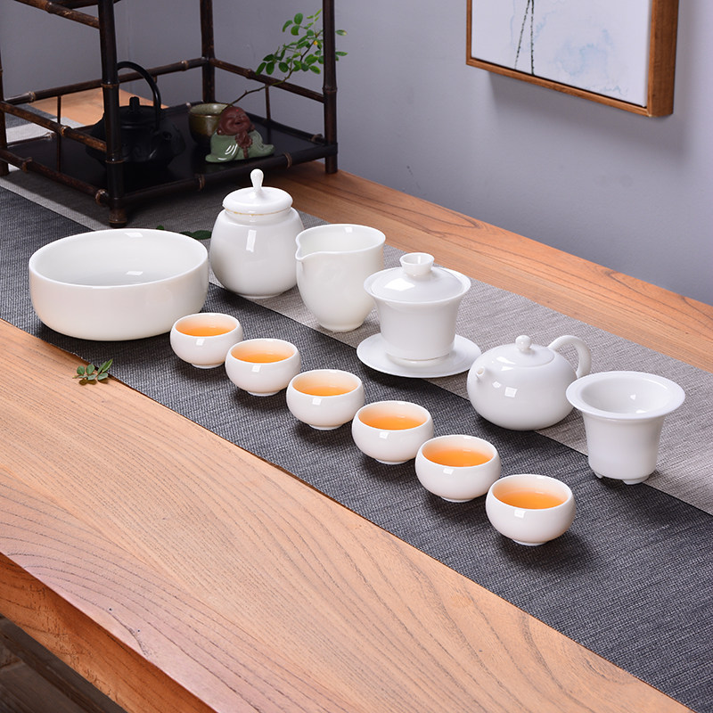 Defied White Porcelain Sheep Grease Jade Cover Bowl Tea Set Group LOGO Gift Private Custom DIY Corporate Bank Gift