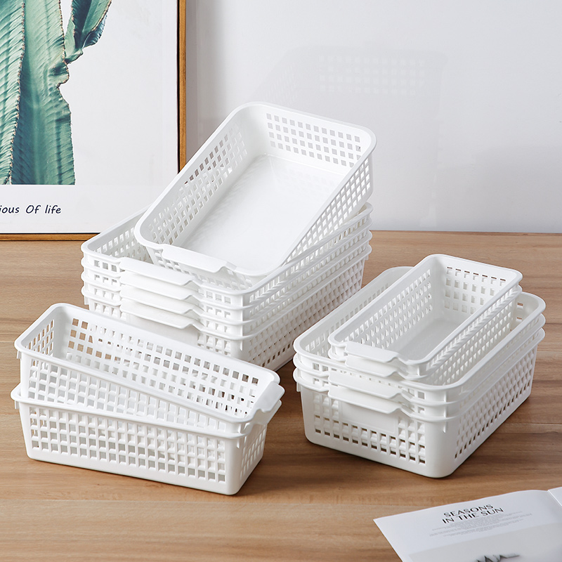 Desktop storage basket snack storage basket household plastic hollow rectangular sundries storage box bathroom storage basket