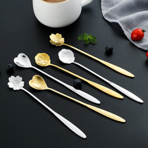 Long-handled mixing spoon stainless steel spoon home creative Japanese cute petal dessert spoon golden heart-shaped coffee spoon