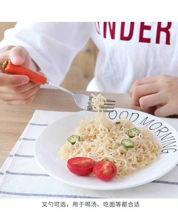 Cartoon muỗng ngã ba bộ đồ ăn cầm tay dễ thương cá tính sáng tạo trẻ em muỗng thép không gỉ muỗng nhỏ - Đồ ăn tối đĩa nhựa dùng 1 lần