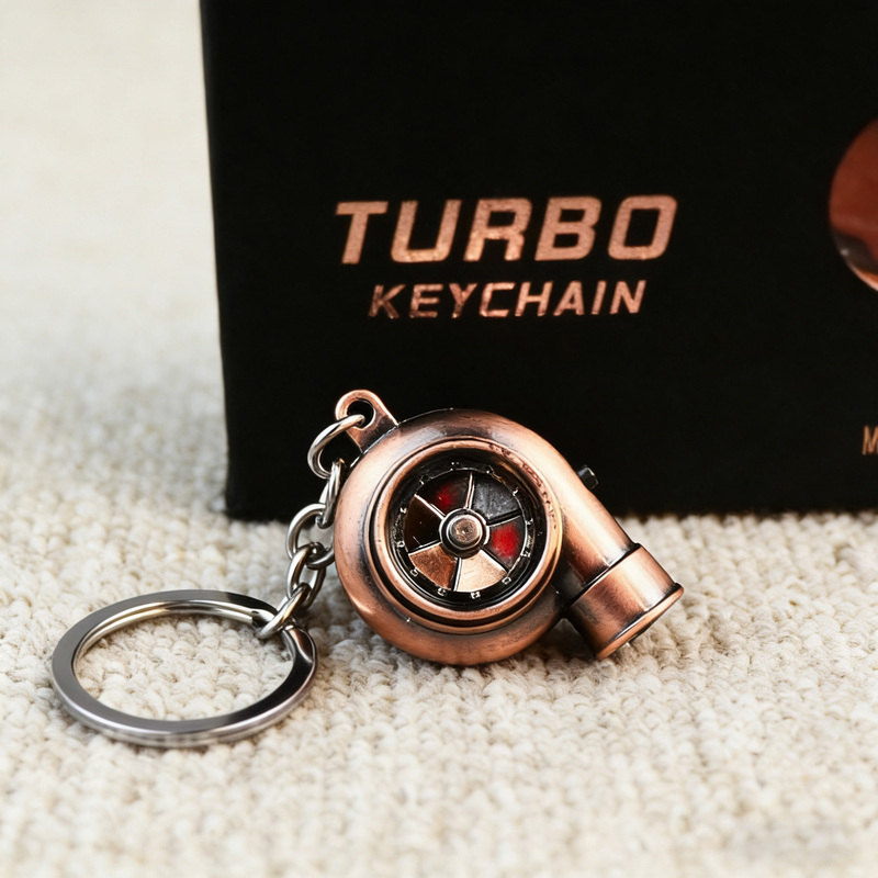 Car Keychain Turbocharger Creative Car Decoration Electric Toy with Light, Rotating and Making Sound, Keychain Pendant