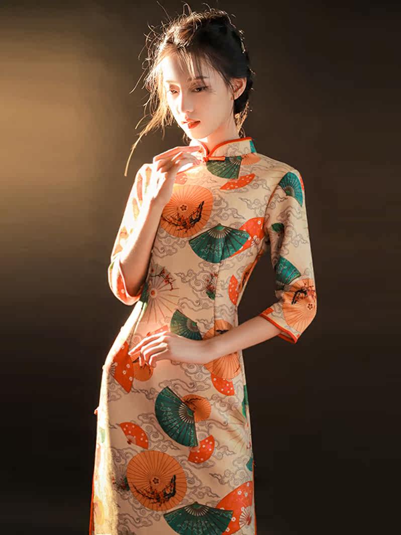 Improved cheongsam women's spring 2022 new young temperament girl new Chinese style cheongsam long-sleeved dress autumn and winter