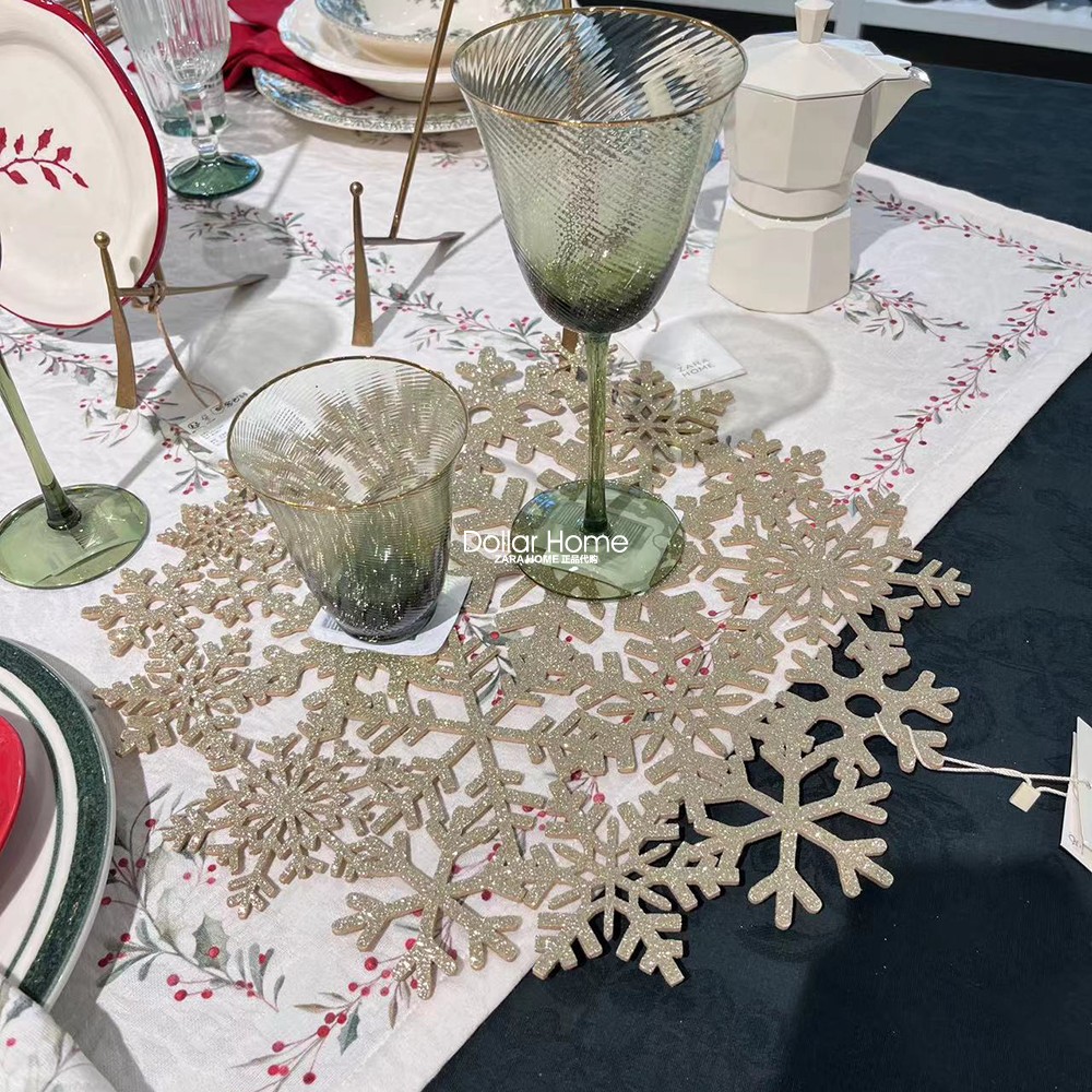 Zara Home Christmas Light Pink Shiny Snowflake Dining Mat Insulation Mat Pan Mat Plate Mat Festive Atmosphere-Taobao
