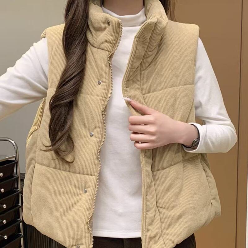 Corduroy Vest for Petite Women, Short Style, Autumn and Winter 2025, Outerwear, Padded, Loose Fit, Slimming, Stand Collar Vest