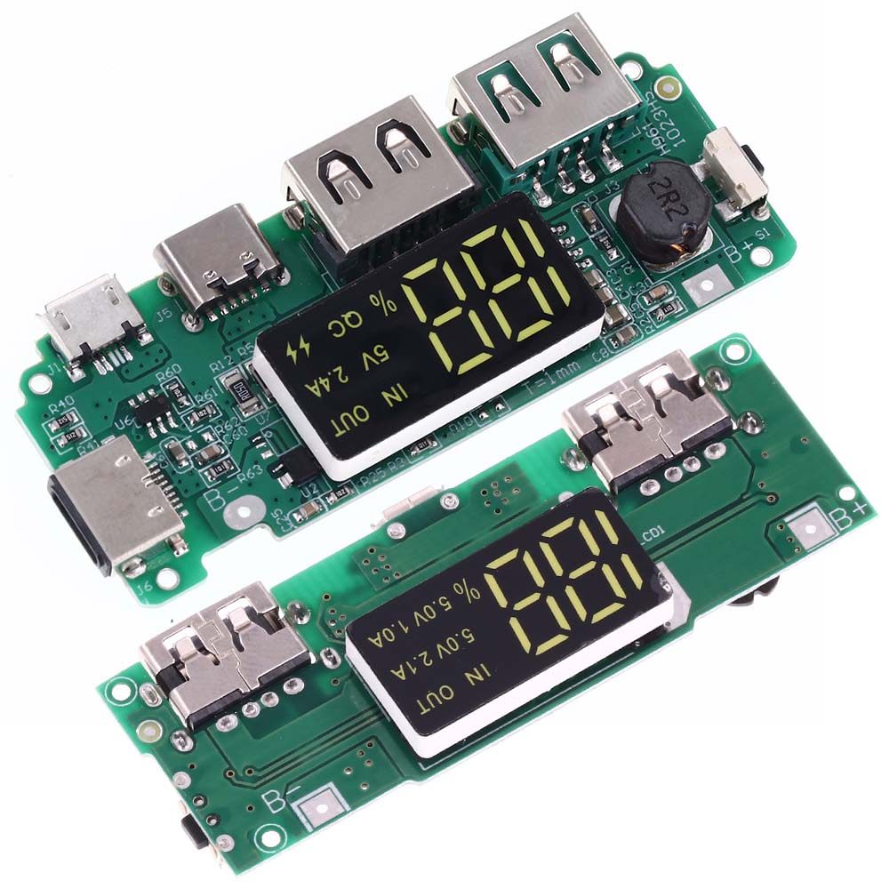 18650锂电池数显充电模块5V2.4A 2A 1A 双USB输出 带显示升压模块