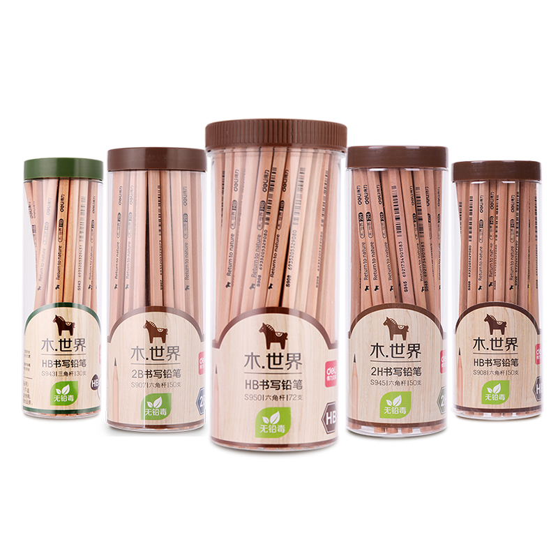 Deli Pencil Raw Wooden Barrel Pupil Pencil HB2B2H Triangle Hex Pencil Drawing Pencil Wholesale