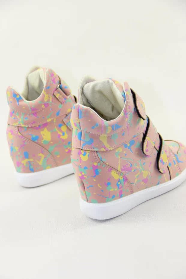 Phiên bản tiếng Hàn của thời trang graffiti cao để giúp giày nữ bình thường Giày nữ đường phố tăng trong giày thể thao nữ Velcro giày the thao nữ giá rẻ