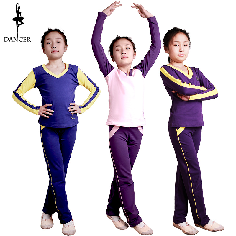 New Autumn Winter Women's Children Dance Suit Thickened Pure Cotton Long Sleeve Suit Little Girl Spelled Purple Dancing Clothing-Taobao