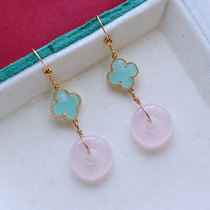 Noisy witch shop 7nows | The Magic Circle of Love Mozambique Starlight pink agate four-leaf clover earrings
