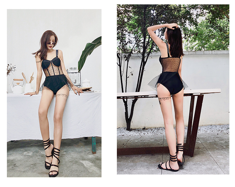 Playful sexy 2018 áo tắm mới nữ Xiêm trong suốt điểm ren ren rỗng học sinh là áo tắm mỏng bảo thủ áo tắm một mảnh