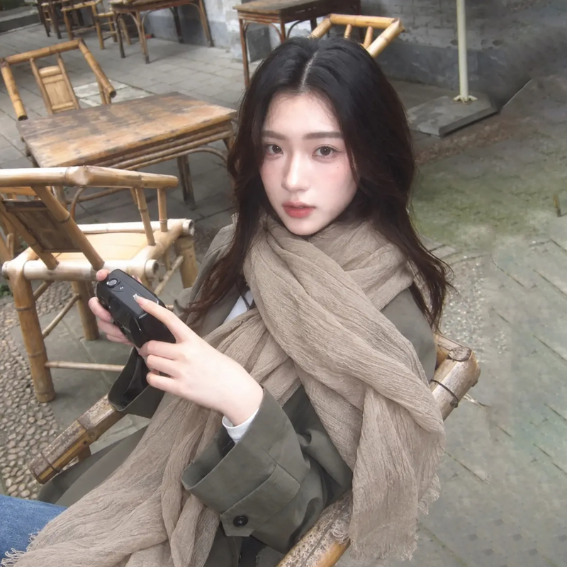 Wasteland-Style Retro Artistic Pleated Scarf 2026 Autumn Story Atmosphere Scarf Sichuan-West Yunnan Photo Shoot Neck Scarf Wasteland-Style Retro Artistic Pleated Scarf 2026 Autumn Story Atmosphere Scarf Sichuan-West Yunnan Photo Shoot Neck Scarf
