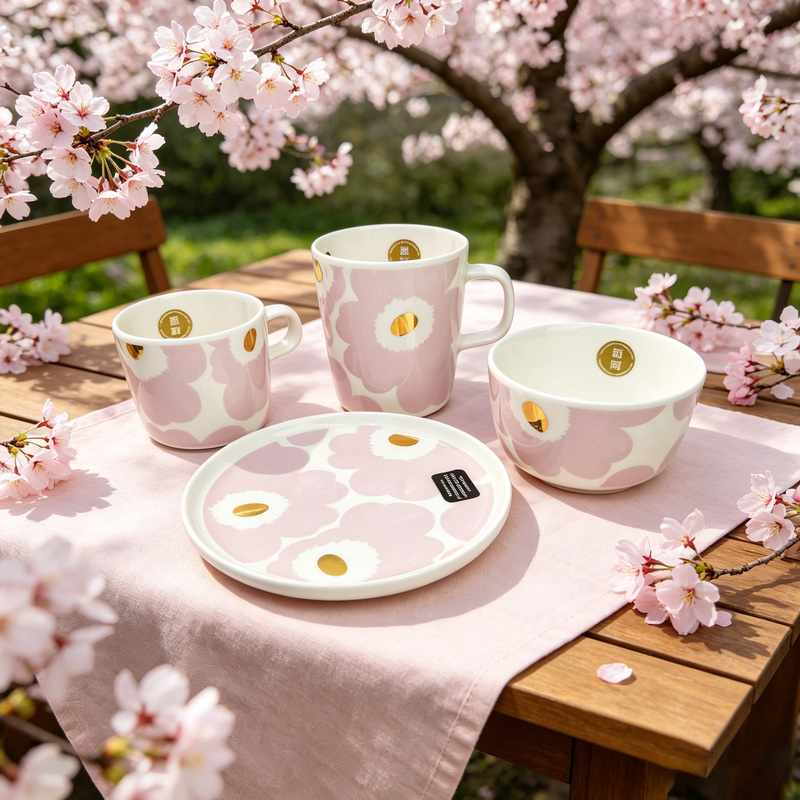 Japan Limited Edition Marimekko Unikko Pink Gold Coffee Cup/Mug/Round Plate/Small Bowl