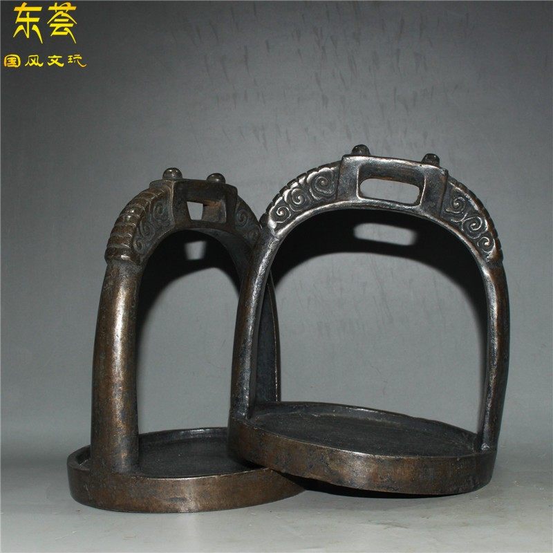 Cooked Iron Pure Bronze Jingtai Blue Xiangyun Beast head Old Horse Stirrup Horse Pedaling a pair of saddle sub accessories horse with a swing piece-Taobao