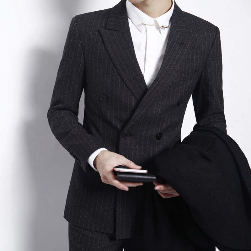 Double-breasted suit men's suit decoration Korean version trendy handsome groom wedding dress casual men's suit England