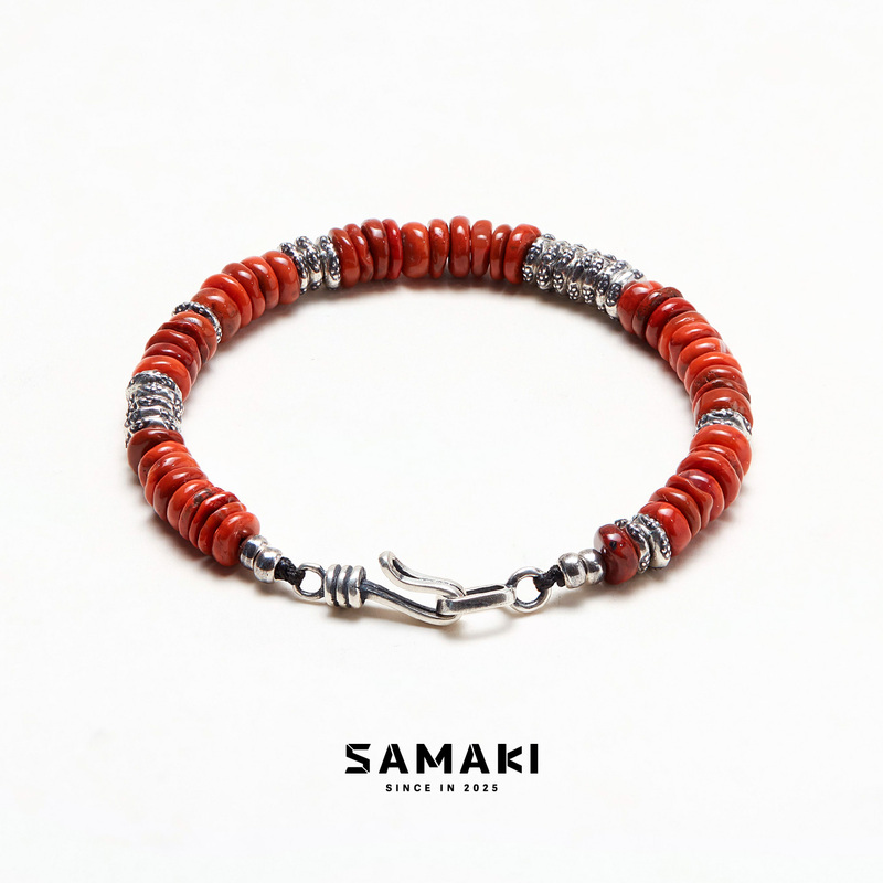 S253 Fire Elephant Samaki Natural Southern Red Agate Bracelet S925 Silver Unisex Zodiac Year Bracelet National Trend Retro