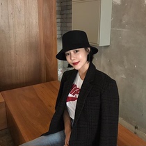 Wool black hat female autumn and winter fishermans hat Japanese literature and art Korean version of ins Joker basin hat flat top woolen hat