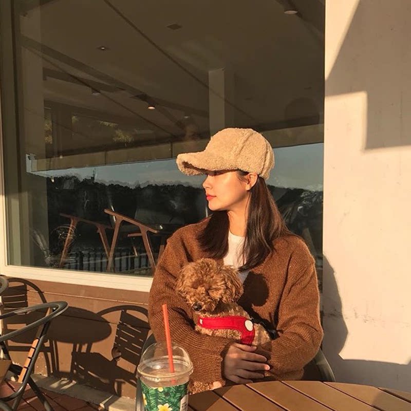 Lamb Hair 2022 South Korea Autumn Winter New Ins Duck Tongue Cap Women Tide 100 Hitch Casual Student Thickened Baseball Cap