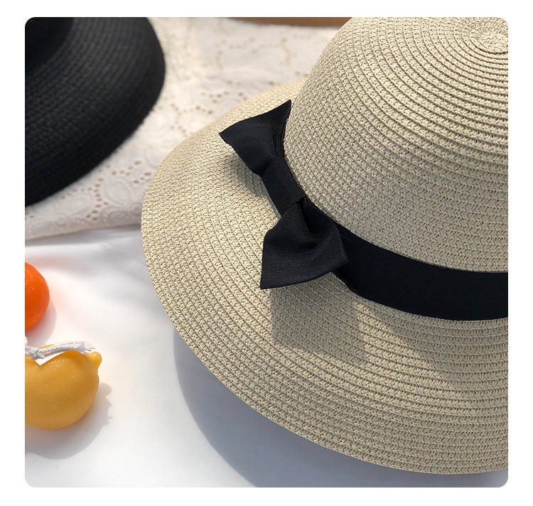 Summer Season Women's Gender Bowknot Design Pastoral Style Wide Eaves Rim Women's Pastoral Solid Color Bowknot Wide Eaves Straw Hat