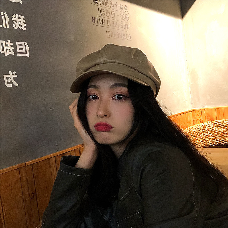 Autumn/winter PU corticoid children hat children Inron retro Han prints sunday family Berei painter hat mesh red anise cap