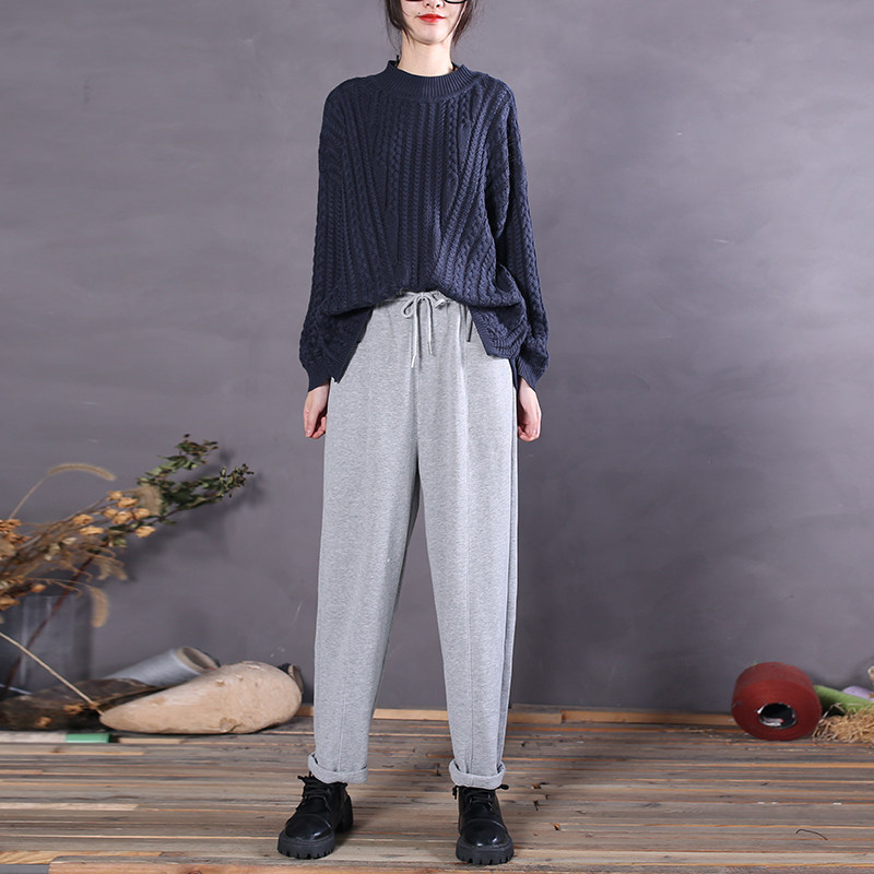 2021 Original Design Half High Neck Twist Knitting Features Pure Cotton Thread Antistatic Knitted Sweater Versatile Loose